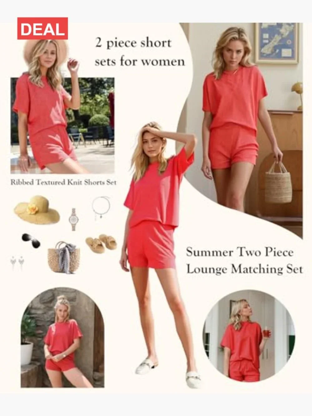 Women's 2 Piece Ribbed Knit Shorts Set Matching Lounge Set Summer Outfit